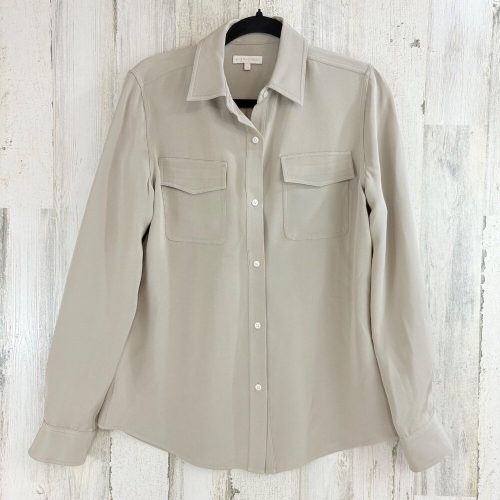 Ann Mashburn Hannah Blouse Sz M Silk Tan